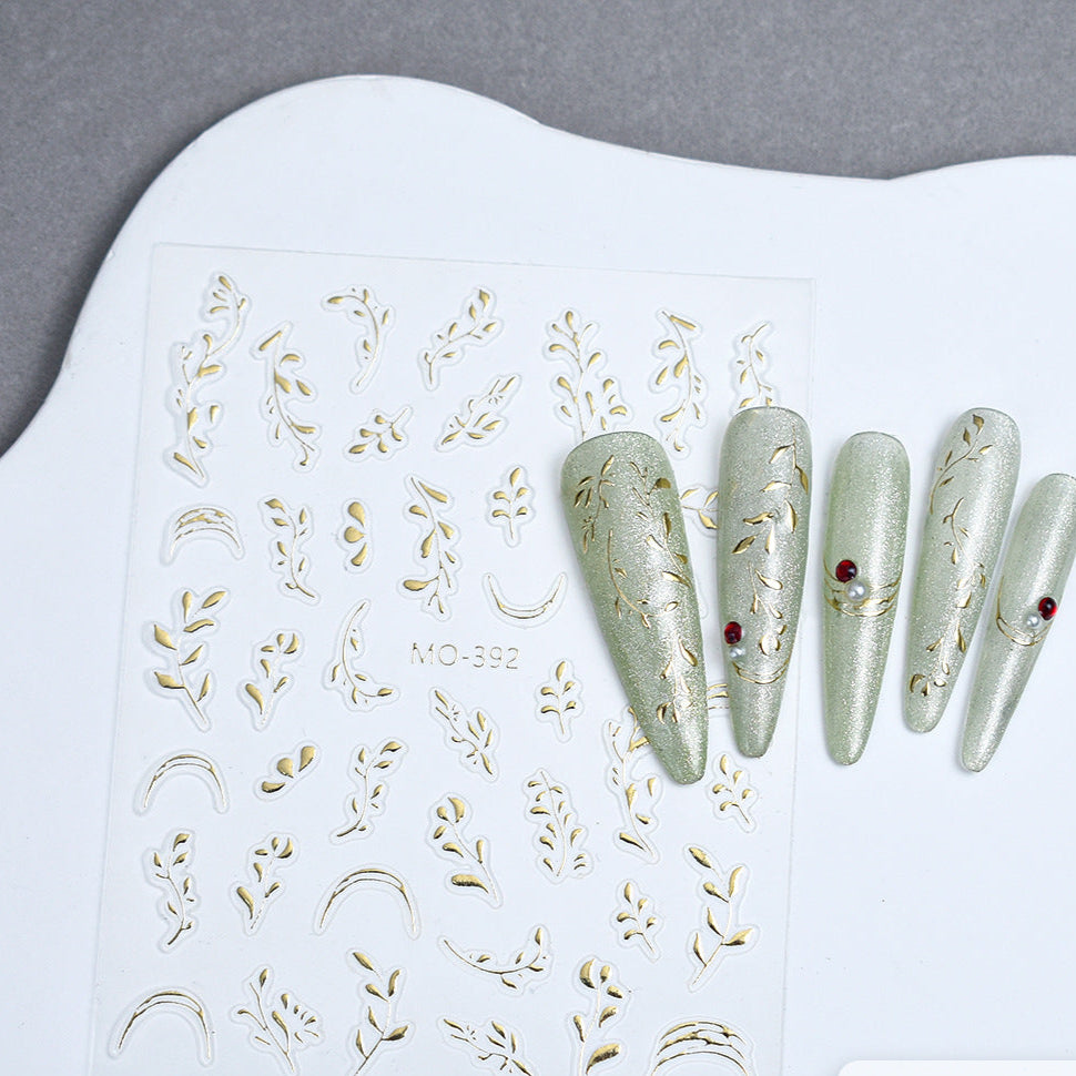 Wholesale Transparent Embossed Gilded Leaf Nail Art Stickers